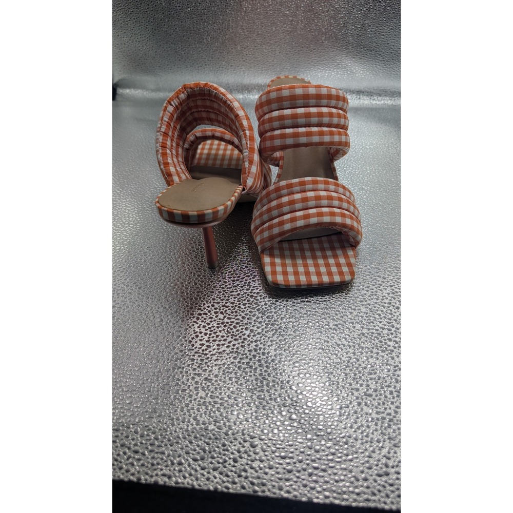PrettyLittleThing Orange‎ Gingham Padded Strap Mules Square Toe Heels Womens 8
